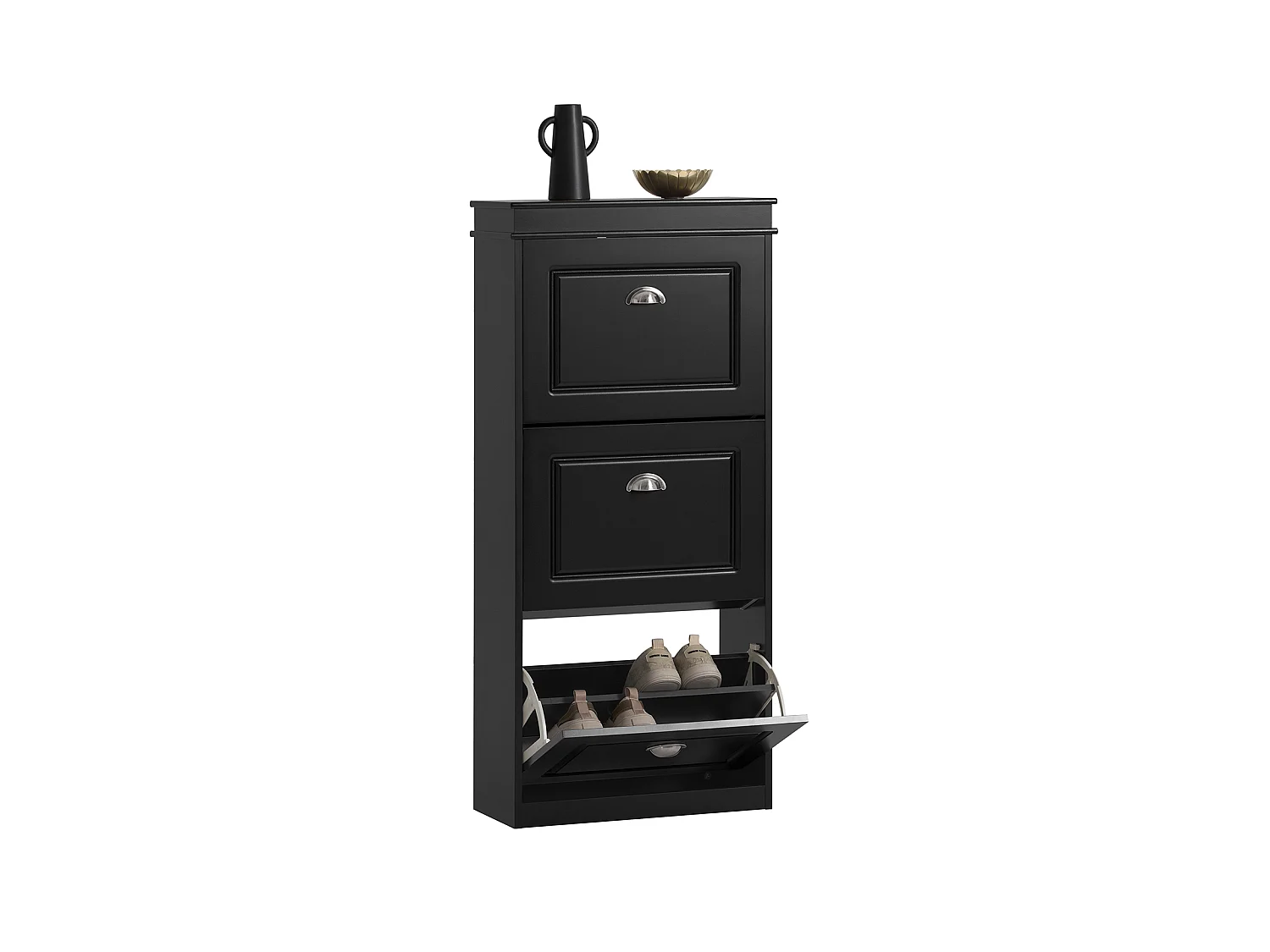 Meuble De Rangement À Chaussures Armoire À Chaussures Commode À Chaussures 3 Abattants, Fsr94-sch
