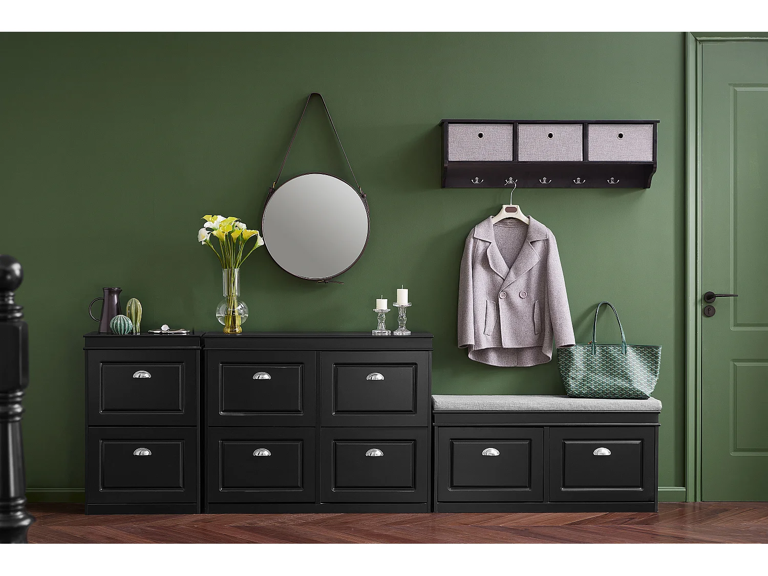 SoBuy FSR94-SCH schoenenrek met 3 vouwdeuren, smal schoenenrek