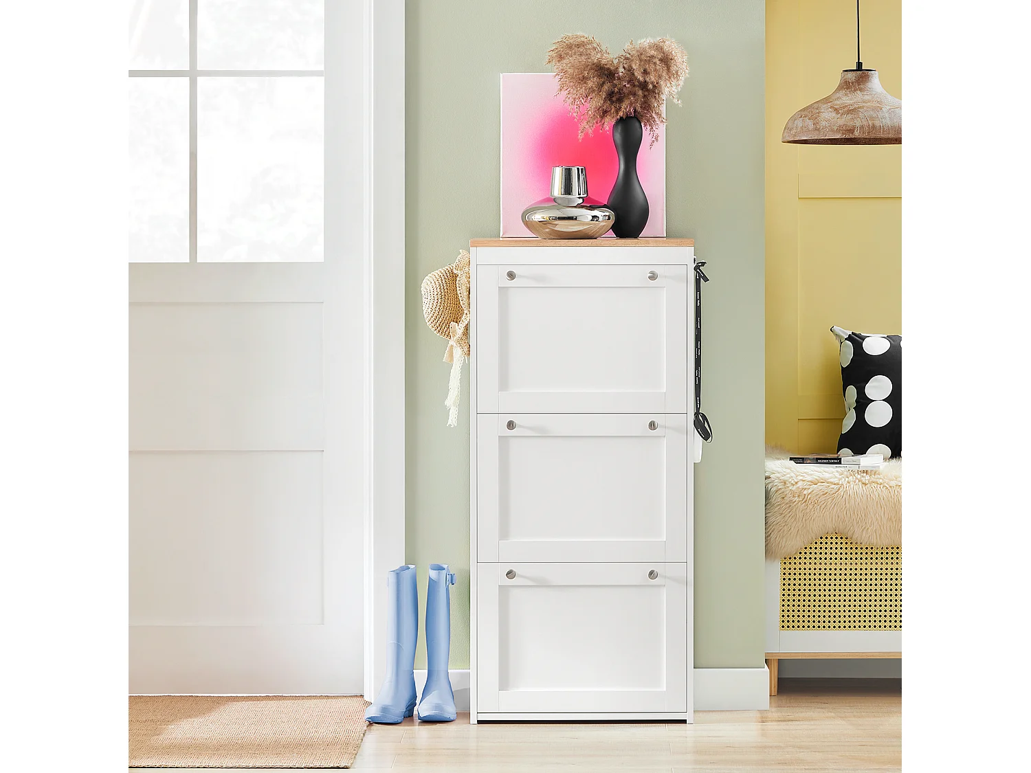 SoBuy FSR144-WN Schoenenkast met 3 Kleppen Schoenenrek Gangkast, Opbergkast voor Schoenen, Schoenenkist Schoenenrek