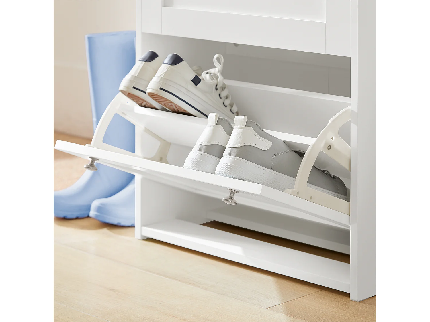 SoBuy FSR144-WN Schoenenkast met 3 Kleppen Schoenenrek Gangkast, Opbergkast voor Schoenen, Schoenenkist Schoenenrek