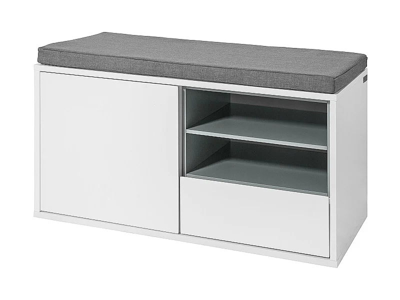 Zapatero con Cajones, Almacenamiento y Banco con Cojín, Blanco/Gris,FSR37-W SoBuy ES
