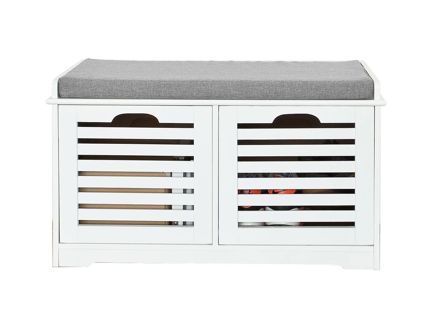 SoBuy  Scarpiera da ingresso Panchina con Cuscino e Cestini 2 Cestini Bianco FSR23-K-W