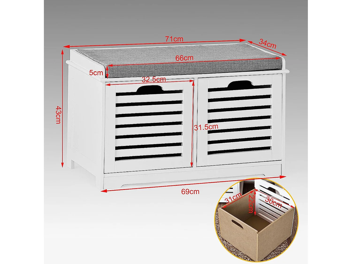Banco de Almacenamiento con Cojines y 2 Cubos de Entrada del Gabinete Dresser Zapato Cómodo Banco FSR23-K-W SoBuy ES