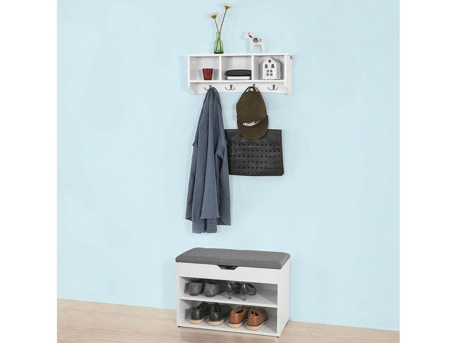 SoBuy FSR25-HG Banc de Rangement à chaussures 2 étages avec  Grise coussin Commode à Chaussures