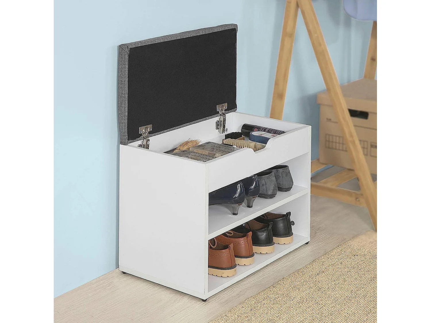 SoBuy FSR25-HG Banc de Rangement à chaussures 2 étages avec  Grise coussin Commode à Chaussures