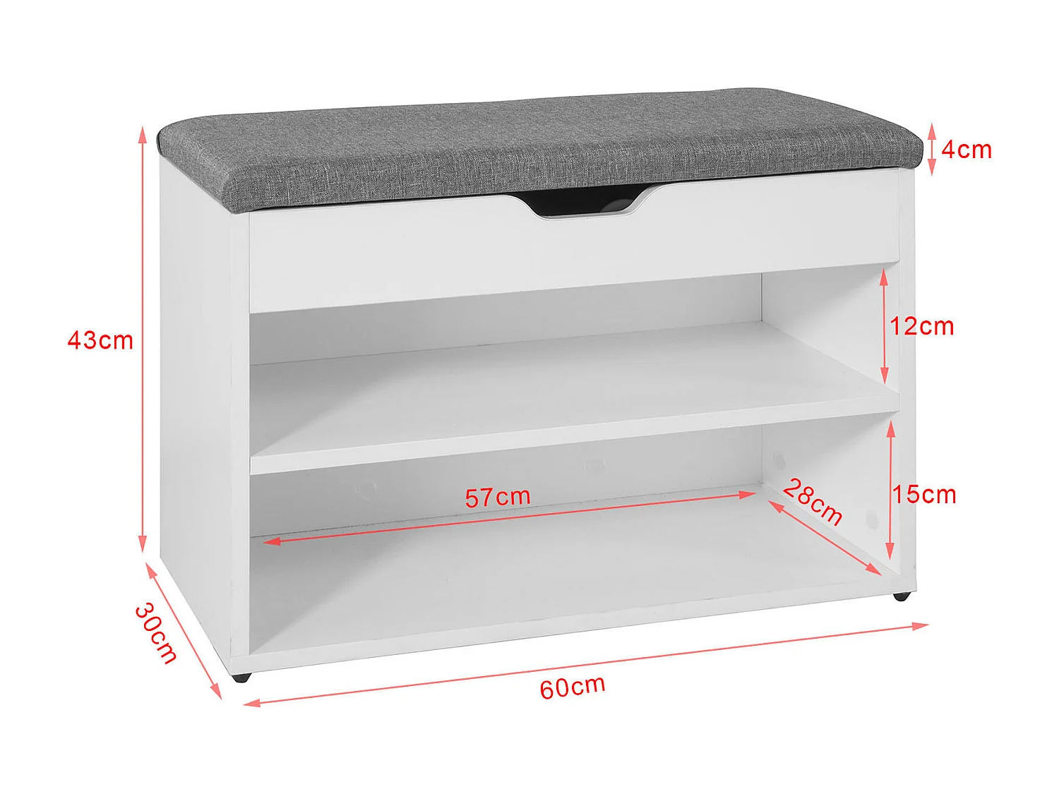 SoBuy FSR25-HG Banc de Rangement à chaussures 2 étages avec  Grise coussin Commode à Chaussures