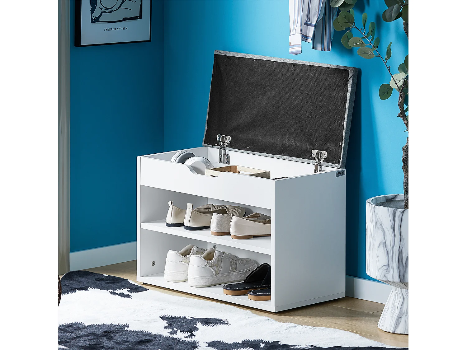 SoBuy FSR25-HG Banc de Rangement à chaussures 2 étages avec  Grise coussin Commode à Chaussures