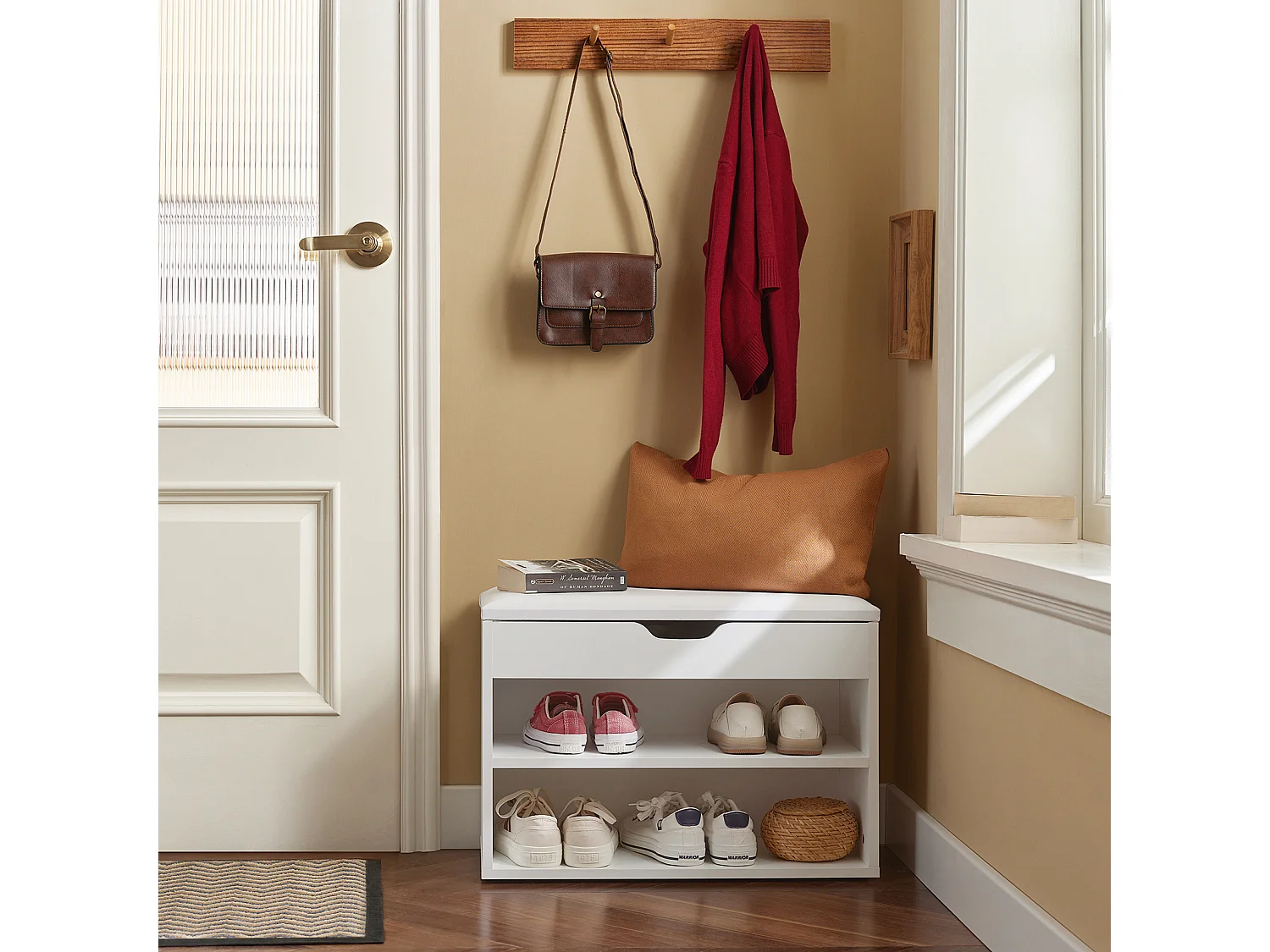 Armario Zapatero, Taburete, Puff Caja, Banco, Estantería para Zapatos ,Chifonier, Blanco,FSR25-W SoBuy ES