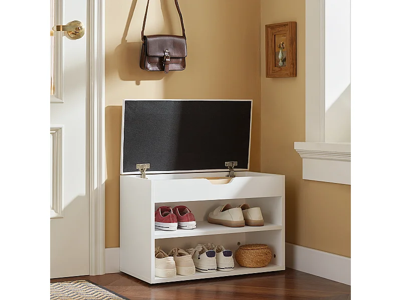 SoBuy  Scarpiera da ingresso, Cassapanca,Portascarpe con cuscino,bianco, FSR25-W,IT