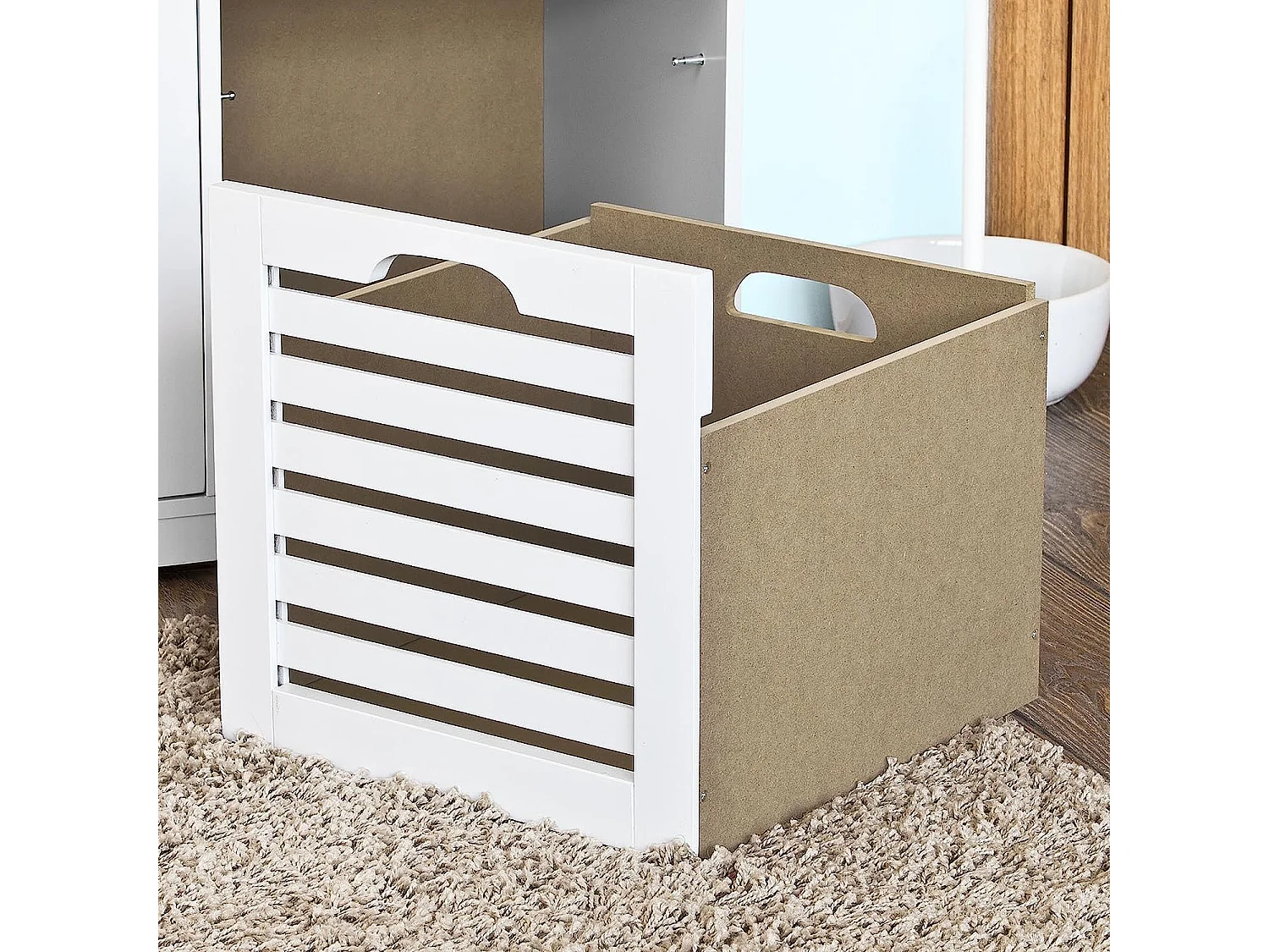 SoBuy  Scarpiera da ingresso Panchina con Cuscino e Cestini 3 Cestini Bianco FSR23-W