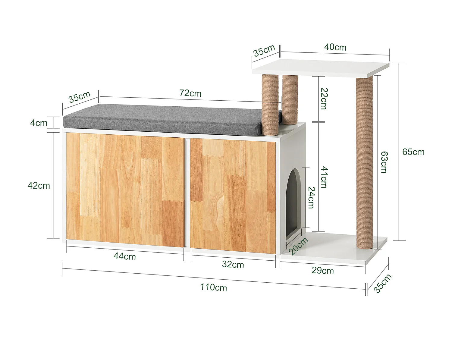 SoBuy FSR135-WN Kattenhuis, Katten Bench, Schoenenbank, Schoenenrek, Schoenenkast, Entree Lage Kast met Kussen