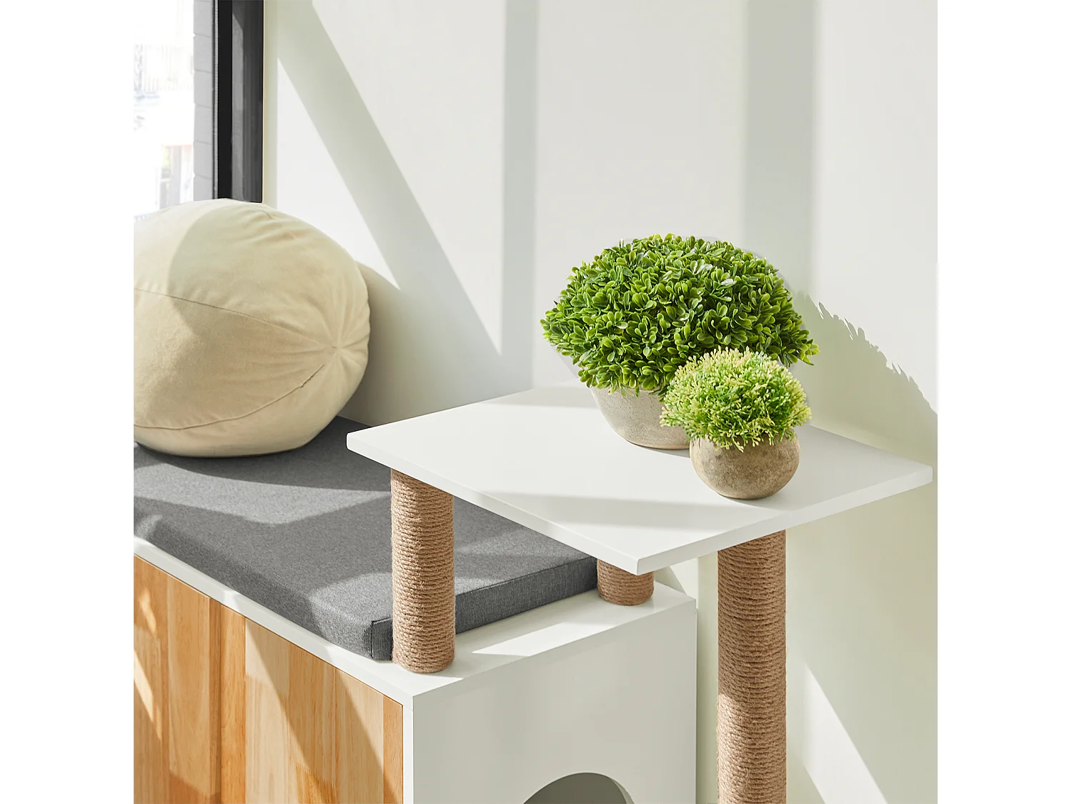 SoBuy FSR135-WN Kattenhuis, Katten Bench, Schoenenbank, Schoenenrek, Schoenenkast, Entree Lage Kast met Kussen