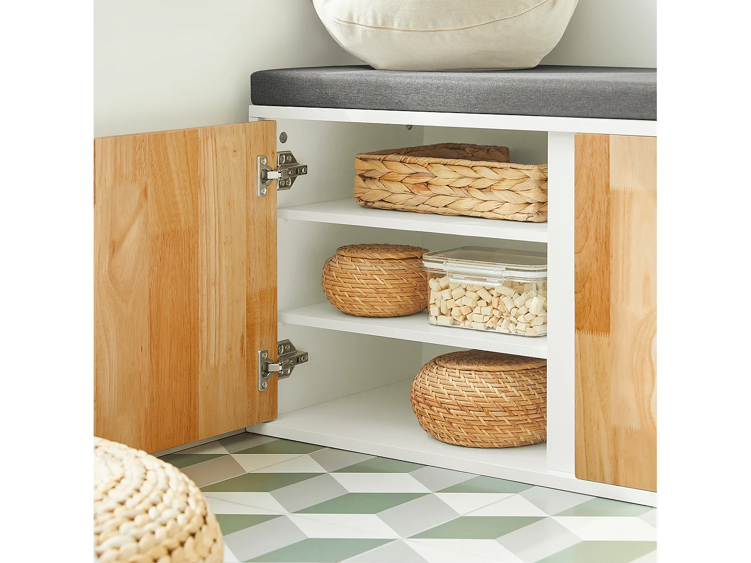 SoBuy FSR135-WN Kattenhuis, Katten Bench, Schoenenbank, Schoenenrek, Schoenenkast, Entree Lage Kast met Kussen