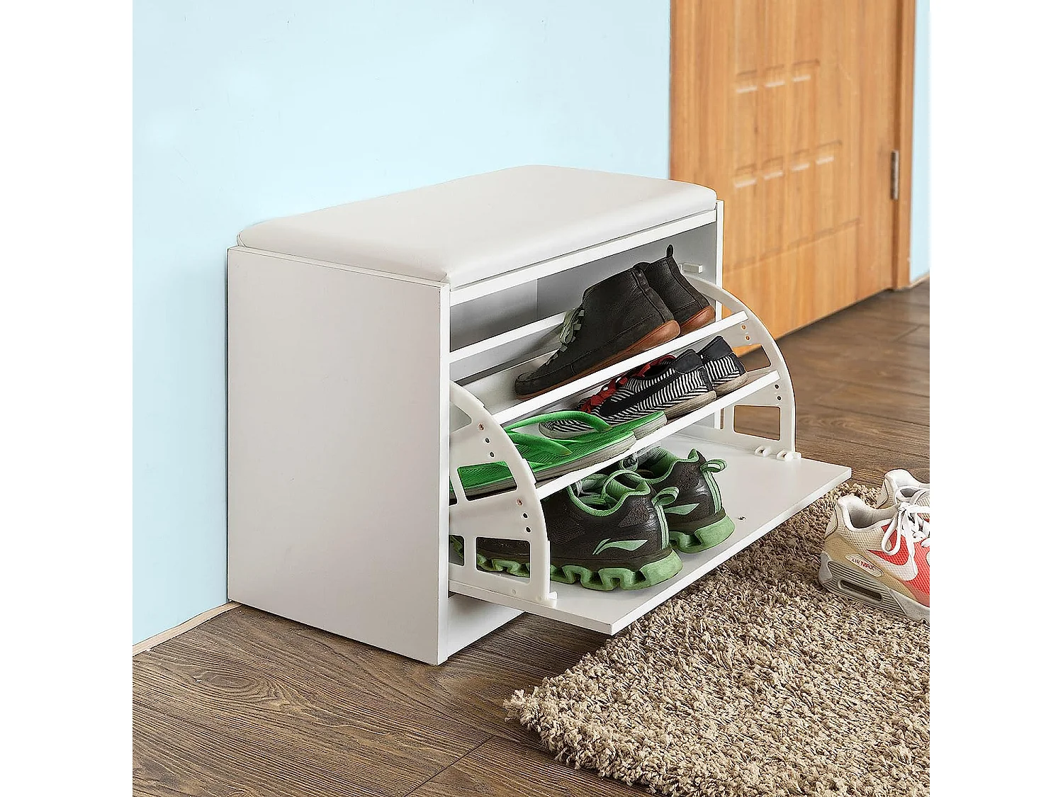 Banco Zapatero, Taburete, Puff Caja, Banco, Estantería para Zapatos, Chifonier Blanco FSR16-W SoBuy ES