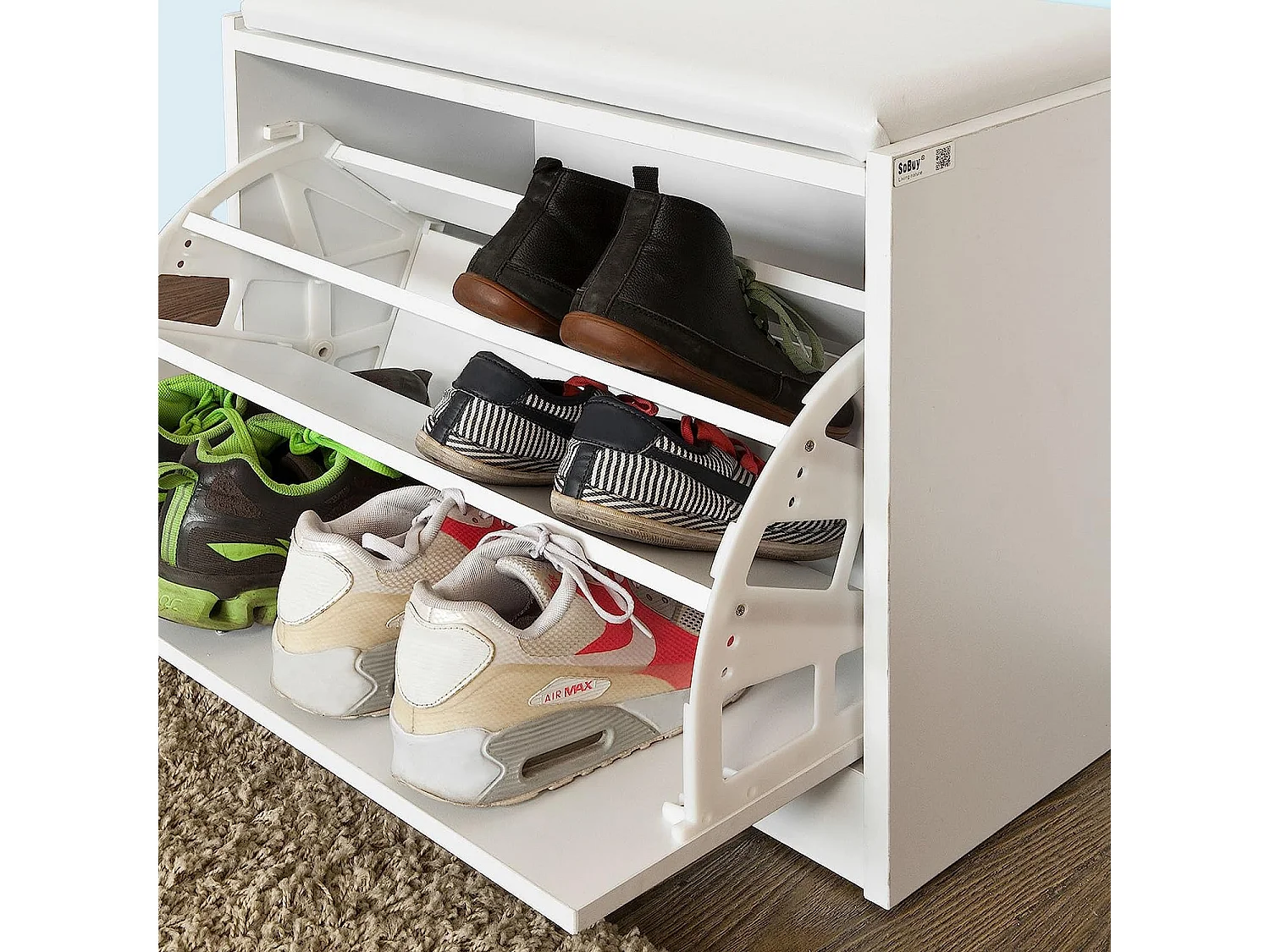 Banco Zapatero, Taburete, Puff Caja, Banco, Estantería para Zapatos, Chifonier Blanco FSR16-W SoBuy ES