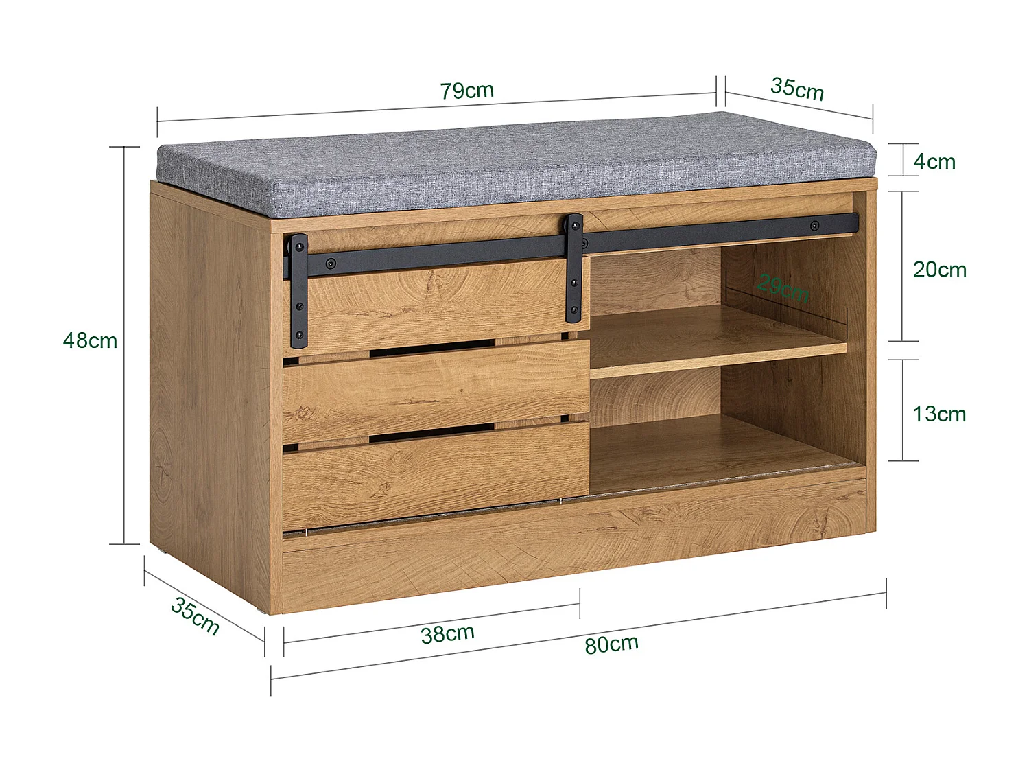 Sobuy FSR120-N Schoenenbank Met Schuifdeur, Kistbank Zitbank met Opbergruimte, Schoenenrek, Garderobebank, Vloerbank, Bedbank, Schoenenkist