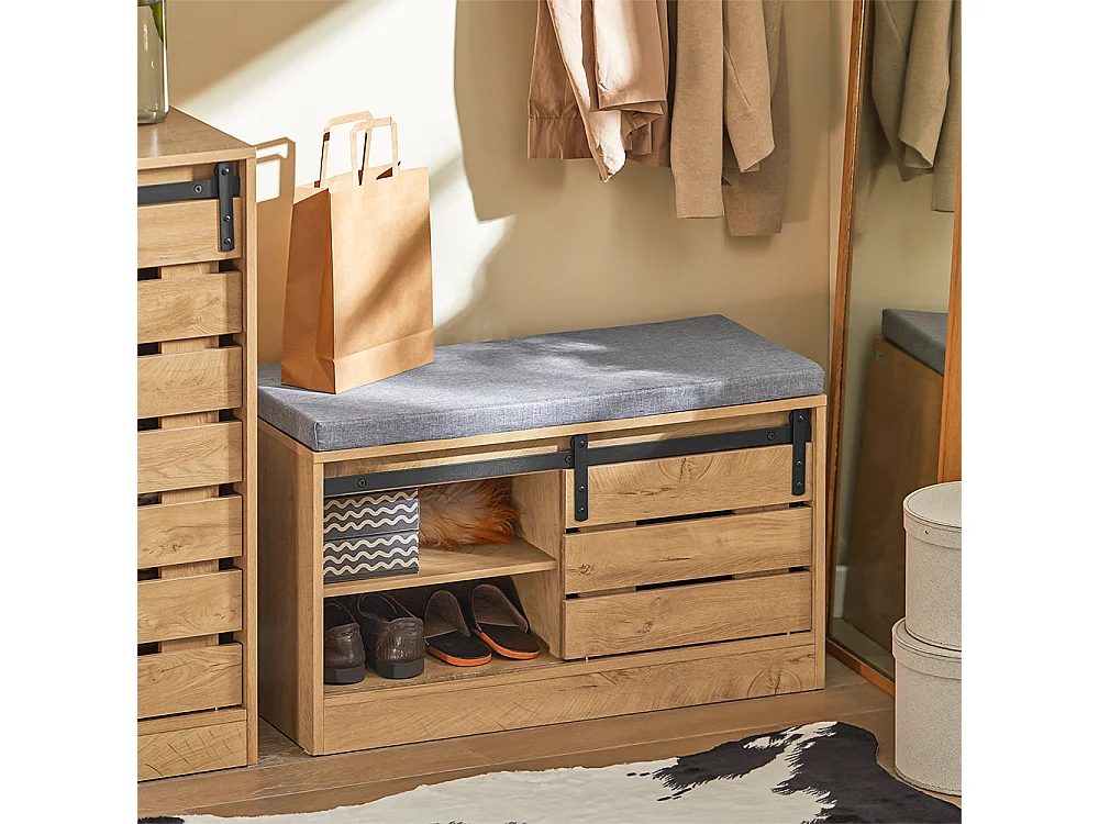 Sobuy FSR120-N Schoenenbank Met Schuifdeur, Kistbank Zitbank met Opbergruimte, Schoenenrek, Garderobebank, Vloerbank, Bedbank, Schoenenkist