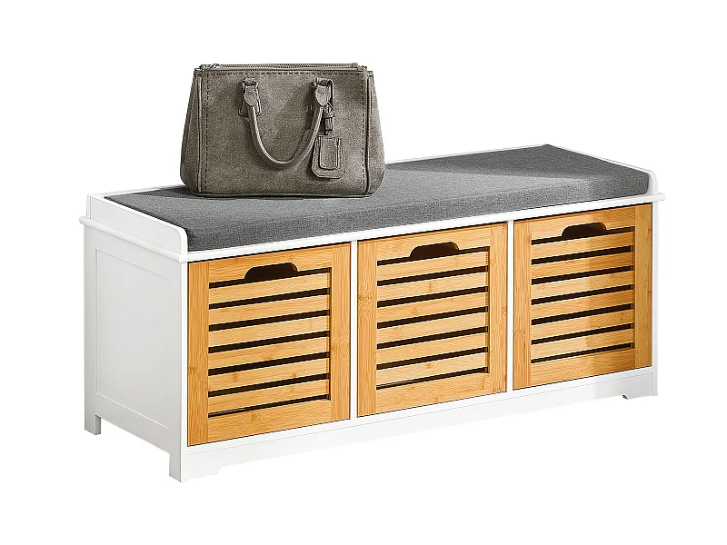 Banco de Almacenamiento con Acolchados Cojines y 3 Cubos, Entrada Zapato Gabinete Dresser Cómodo Banco FSR23-WN SoBuy ES