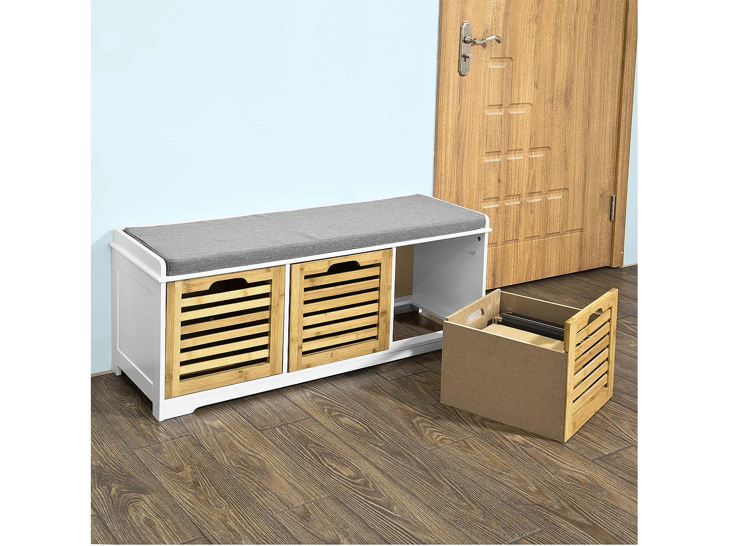 Banco de Almacenamiento con Acolchados Cojines y 3 Cubos, Entrada Zapato Gabinete Dresser Cómodo Banco FSR23-WN SoBuy ES