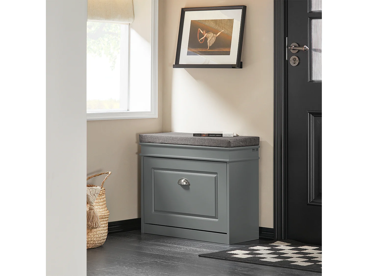 Banc à Chaussures Meuble à Chaussures avec Assise Coussin Rembourré et Abattant, FSR82-K-HG