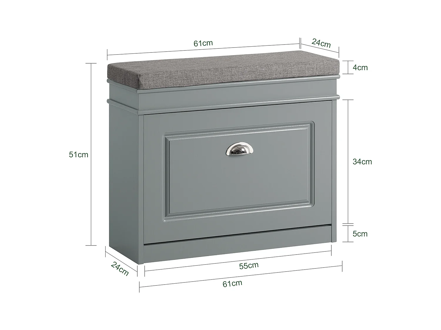 SoBuy FSR82-K-HG Grijze Gangschoenbank, Schoenenrek, Schoenenkast met Flip-lade en Zitkussen