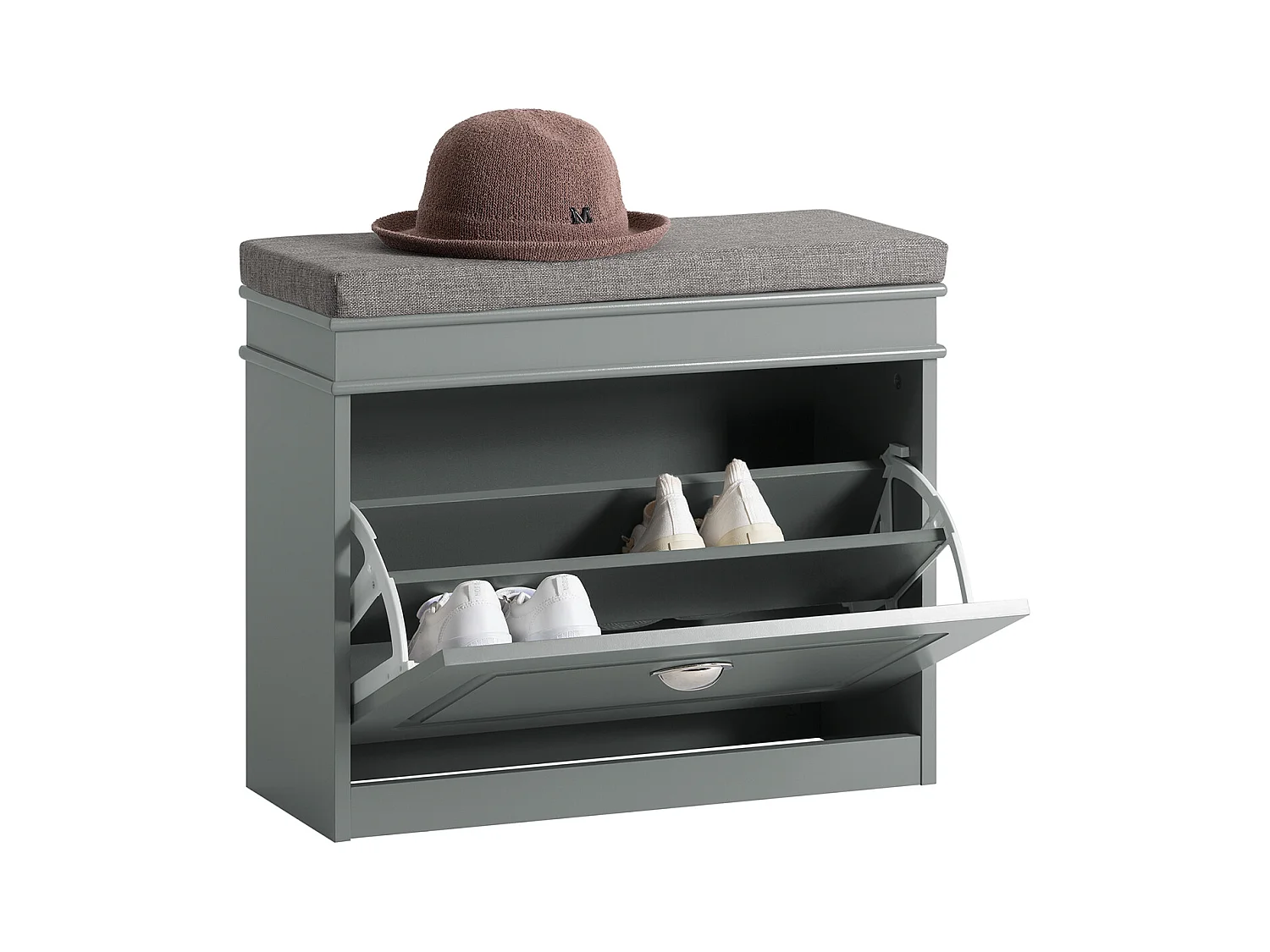 SoBuy FSR82-K-HG Grijze Gangschoenbank, Schoenenrek, Schoenenkast met Flip-lade en Zitkussen