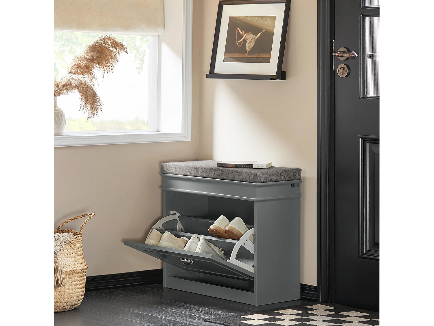 Banc à Chaussures Meuble à Chaussures avec Assise Coussin Rembourré et Abattant, FSR82-K-HG