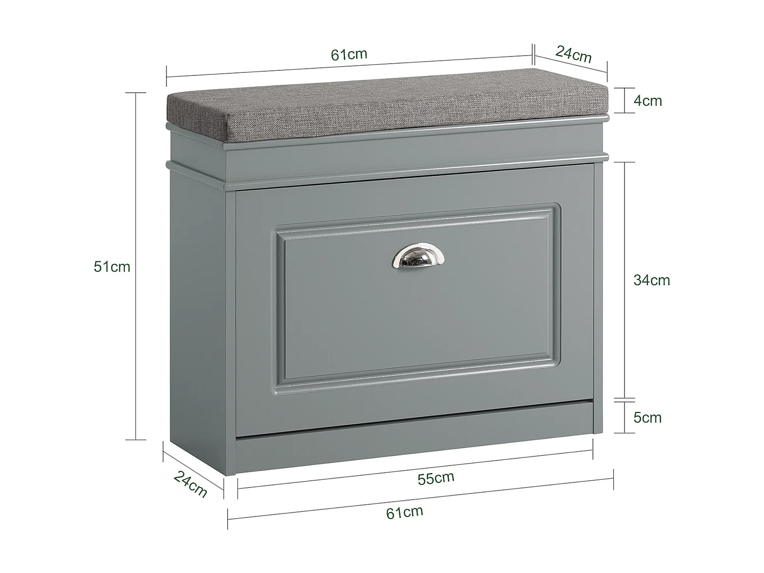 Banc à Chaussures Meuble à Chaussures avec Assise Coussin Rembourré et Abattant, FSR82-K-HG