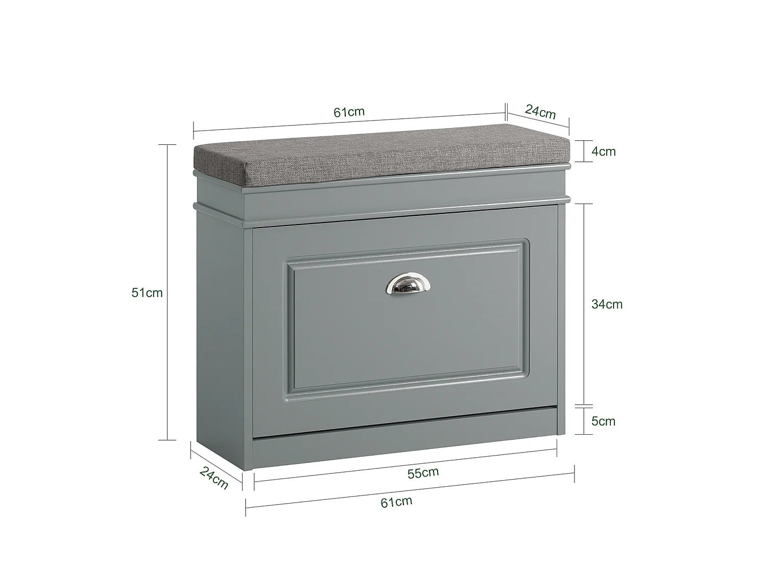 Banc à Chaussures Meuble à Chaussures avec Assise Coussin Rembourré et Abattant, FSR82-K-HG