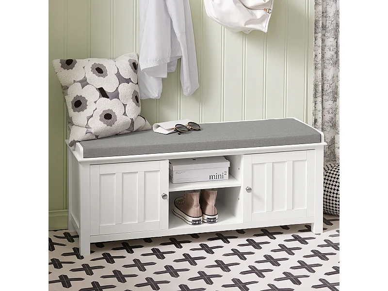 SoBuy Scarpiera da ingresso, panchina con cuscino e due ante,L105cm, FSR35-W