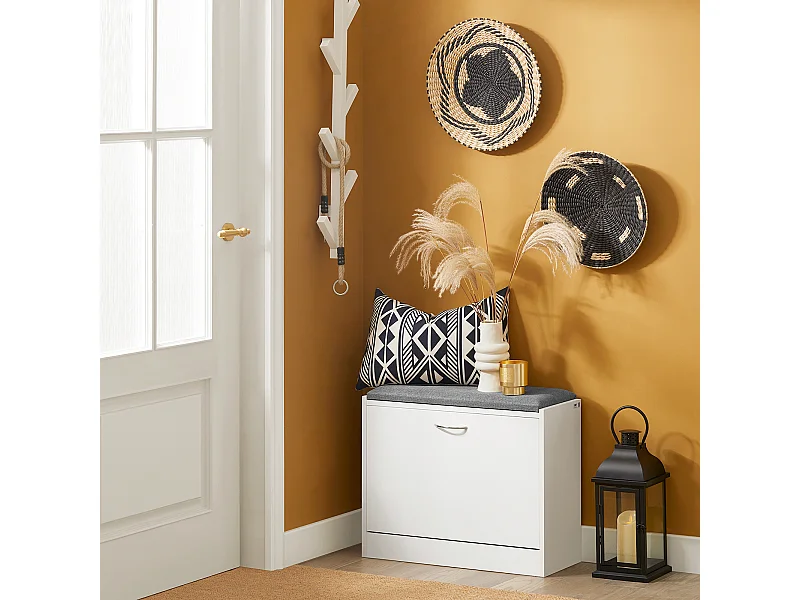 Banc Armoire à Chaussures 1 abattant avec Coussin Meuble d’entrée, FSR16-K-W