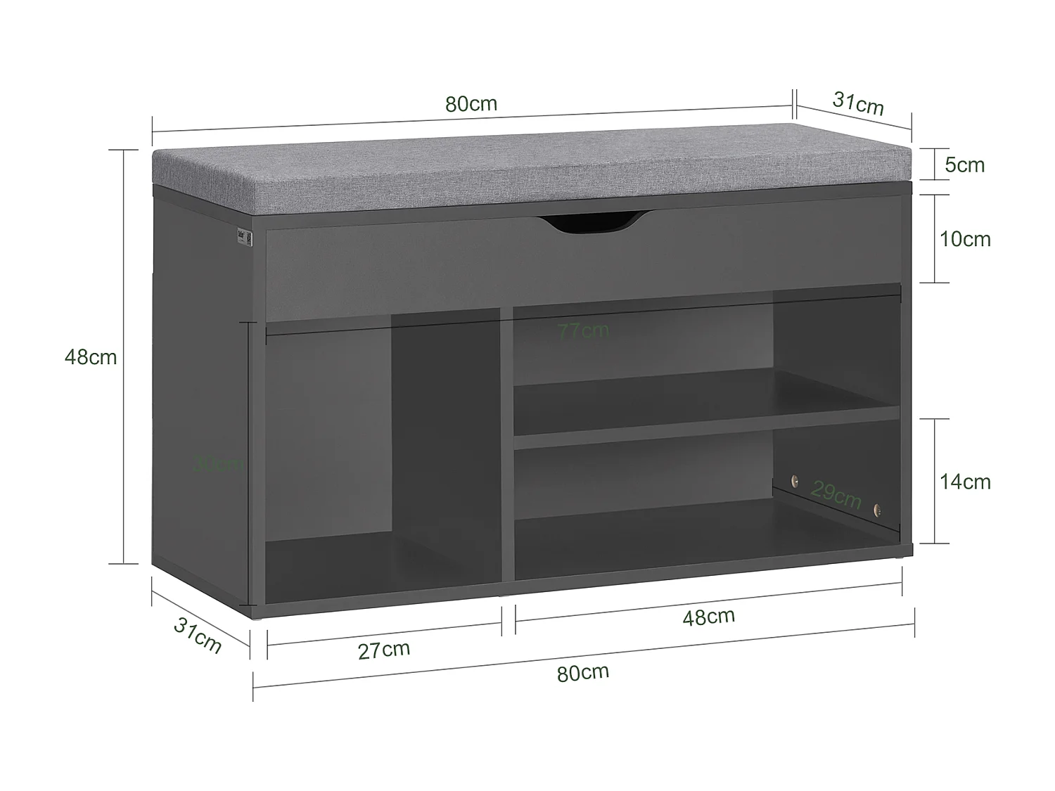 Banc de Rangement à Chaussures Bottes avec Coussin Rembourré Meuble d'Entrée, FSR45-DG