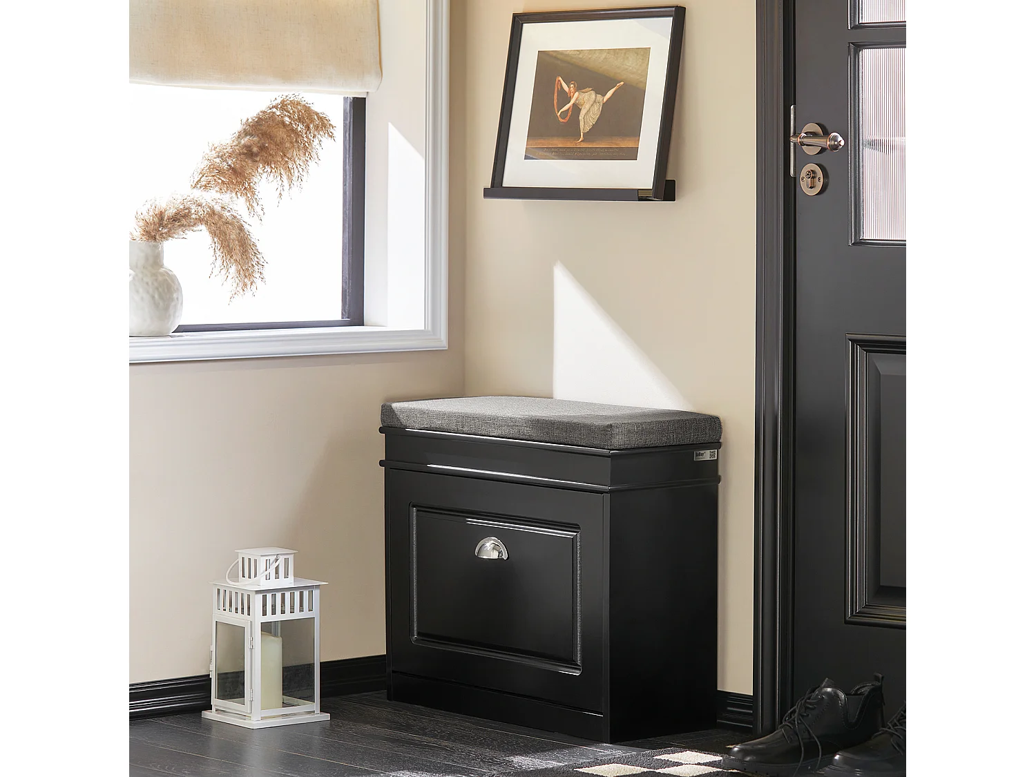 SoBuy Armário de sapatos com prateleira, banco, Banco com sapateira FSR82-K-SCH