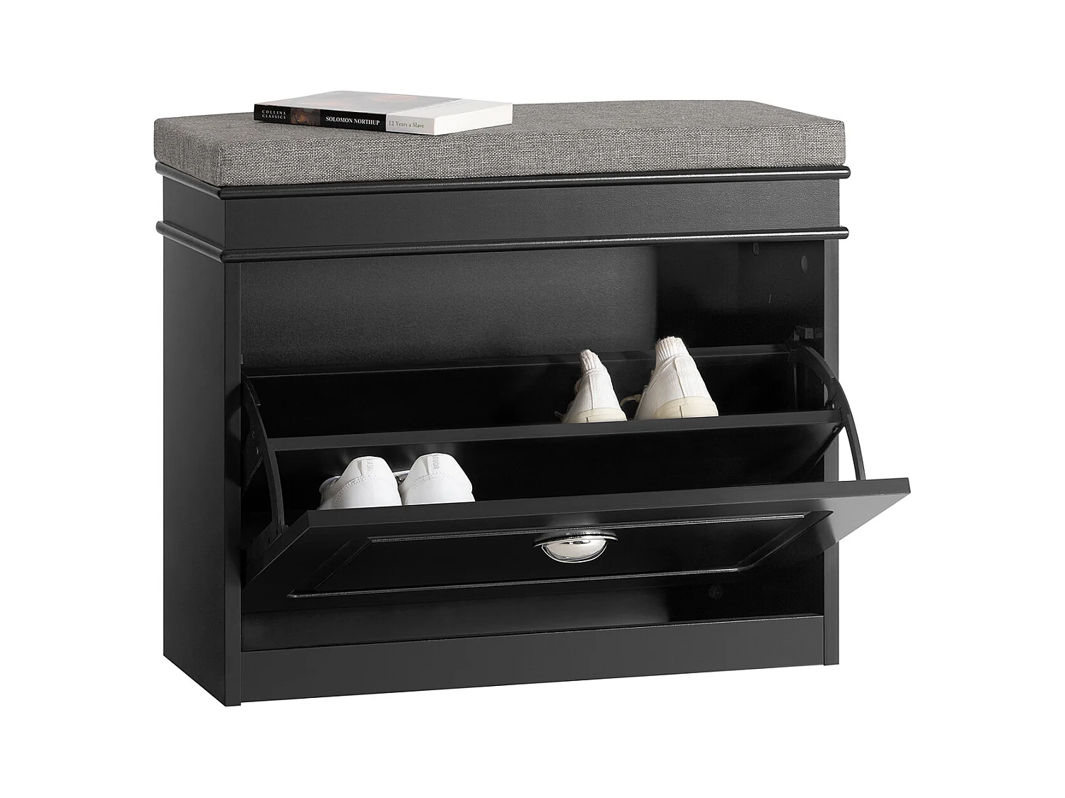 Banc à Chaussures Meuble à Chaussures avec Assise Coussin Rembourré et Abattant, FSR82-K-SCH