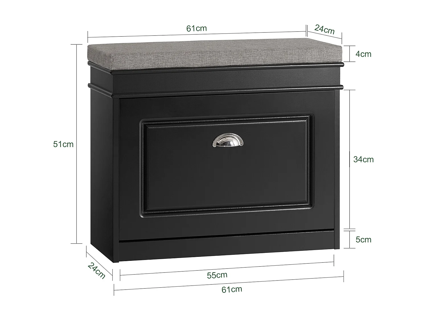 SoBuy FSR82-K-SCH Schoenbank Schoenenkast met gecapitonneerde zitting en bekleding Schoenbank