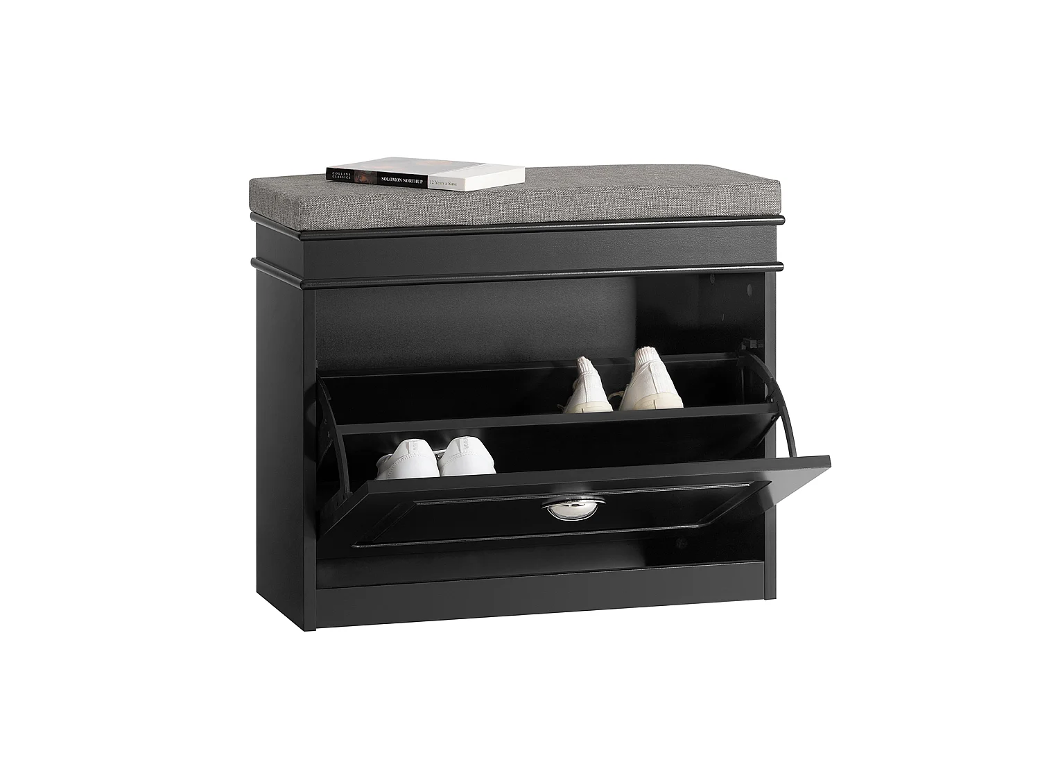 Banc à Chaussures Meuble à Chaussures avec Assise Coussin Rembourré et Abattant, FSR82-K-SCH