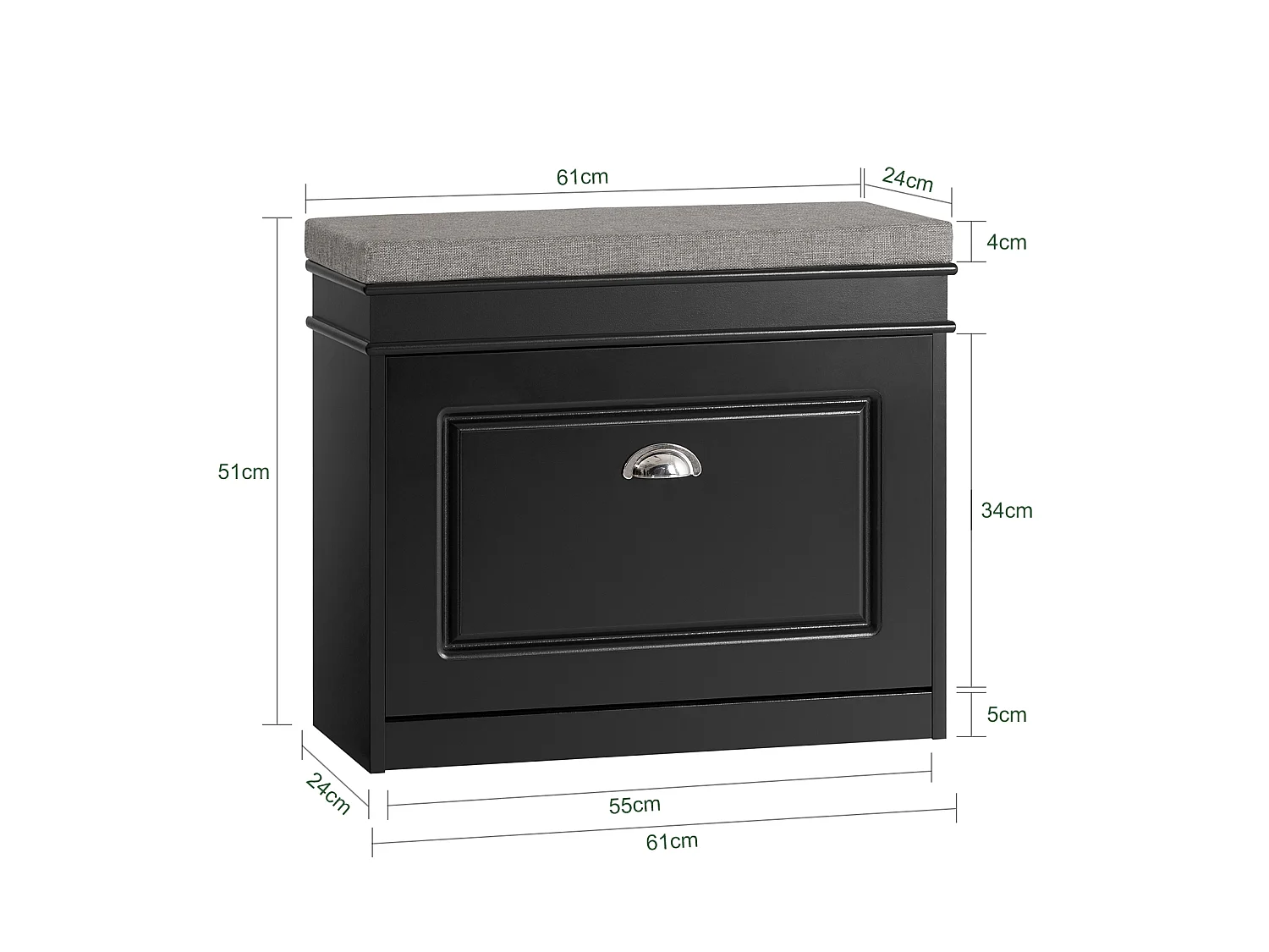 Banc à Chaussures Meuble à Chaussures avec Assise Coussin Rembourré et Abattant, FSR82-K-SCH