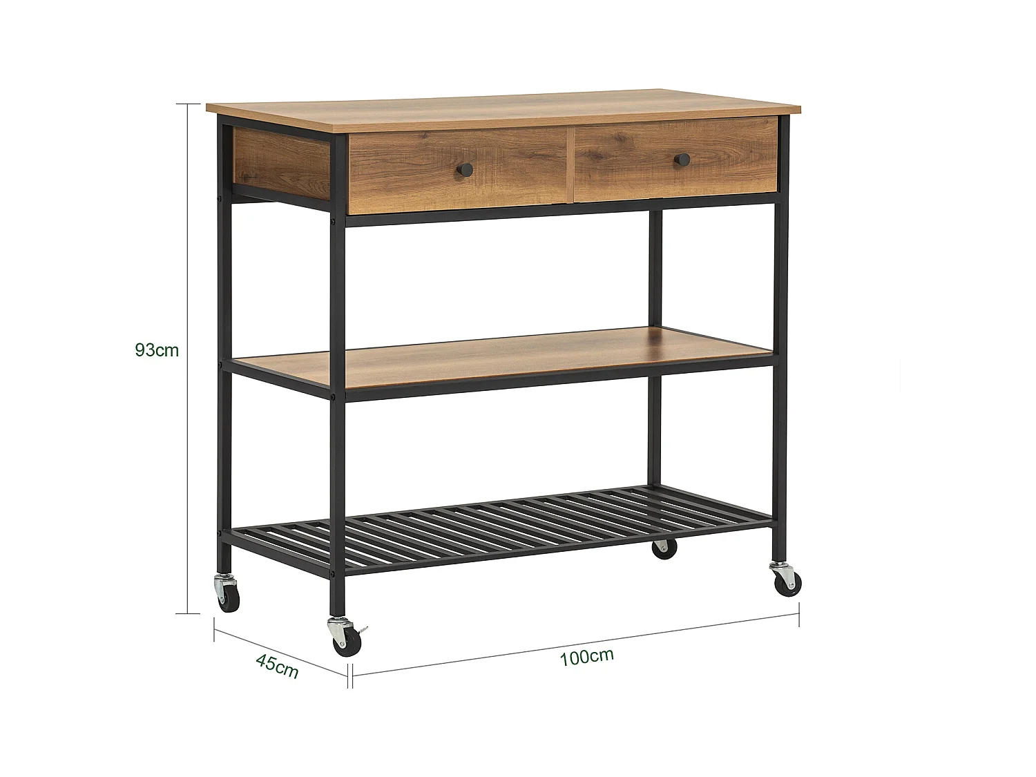 SoBuy FKW112-PF Keukentrolley Op Wieltjes - Multifunctionelle trolley â€“ Serveerwagen - Keukenkast met 2 Lades en 2 Planken - IndustriÃ«le Stijl