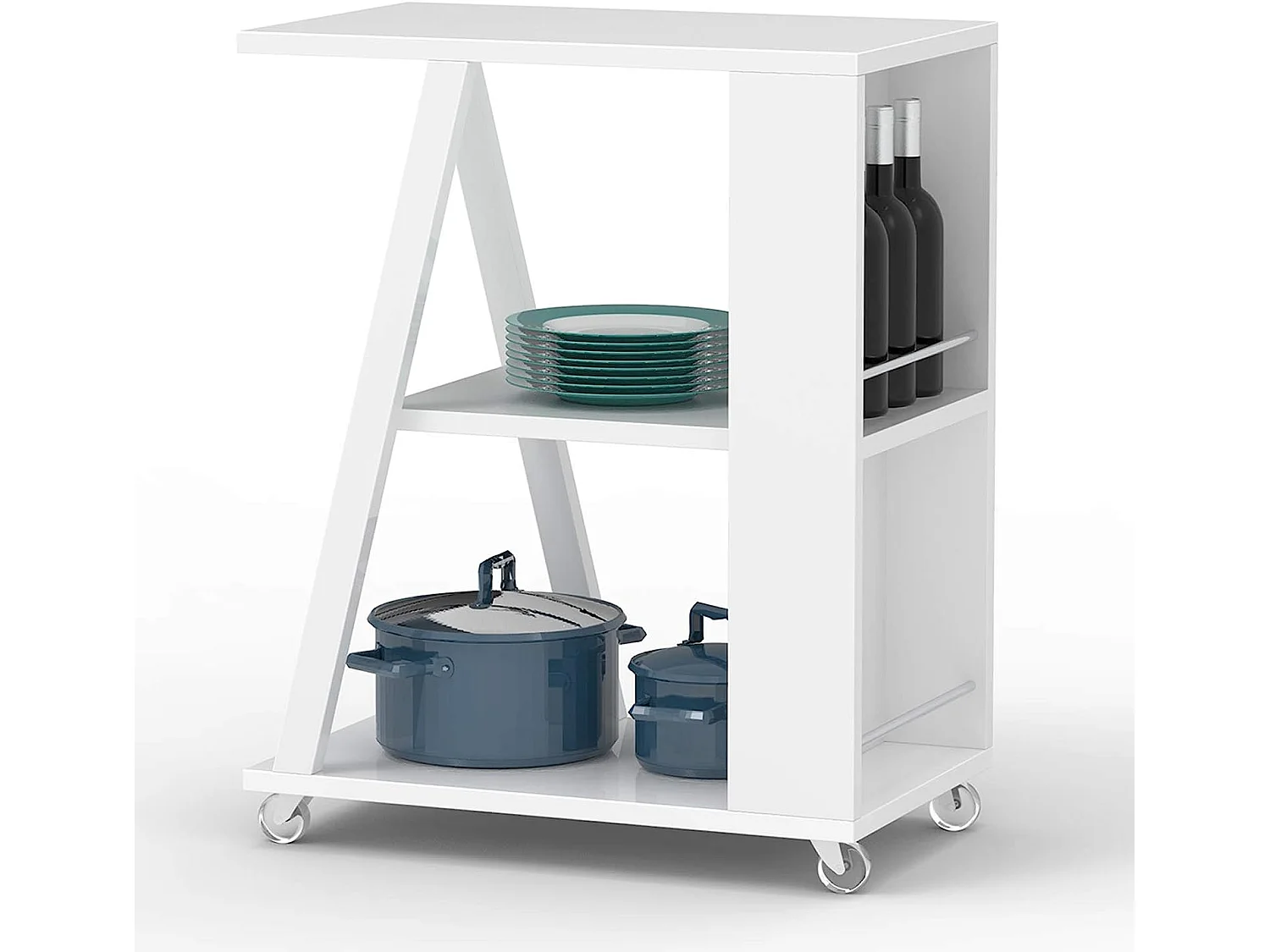 SoBuy FKW77-W Keukentrolley - Wielen - Serveerwagen - Keukenkar modern - Wit 60x77x38cm