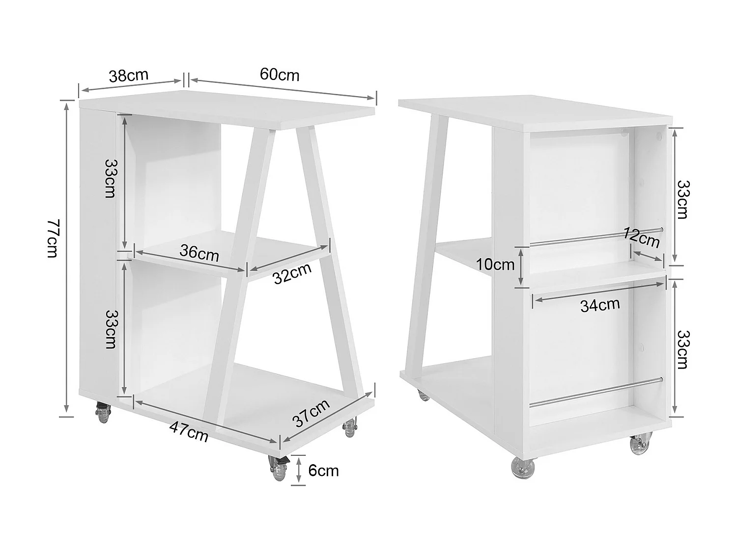 SoBuy FKW77-W Keukentrolley - Wielen - Serveerwagen - Keukenkar modern - Wit 60x77x38cm
