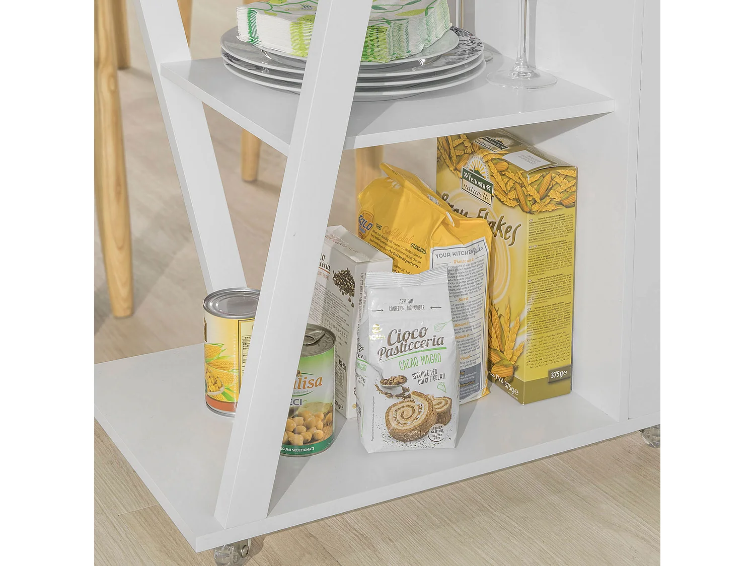 SoBuy FKW77-W Keukentrolley - Wielen - Serveerwagen - Keukenkar modern - Wit 60x77x38cm