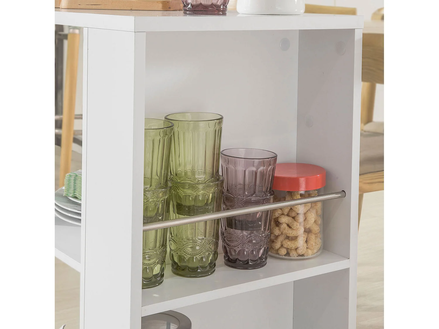 SoBuy FKW77-W Keukentrolley - Wielen - Serveerwagen - Keukenkar modern - Wit 60x77x38cm