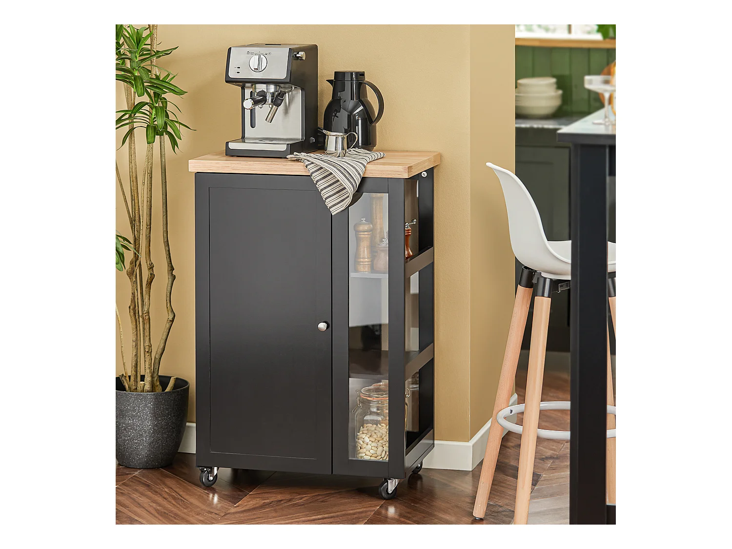 SoBuy FKW75-SCH Keukentrolley Serveerwagen Trolley Kast Servies met 1 deur en 3 planken