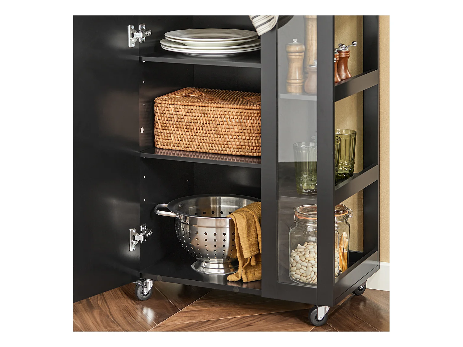 SoBuy FKW75-SCH Keukentrolley Serveerwagen Trolley Kast Servies met 1 deur en 3 planken