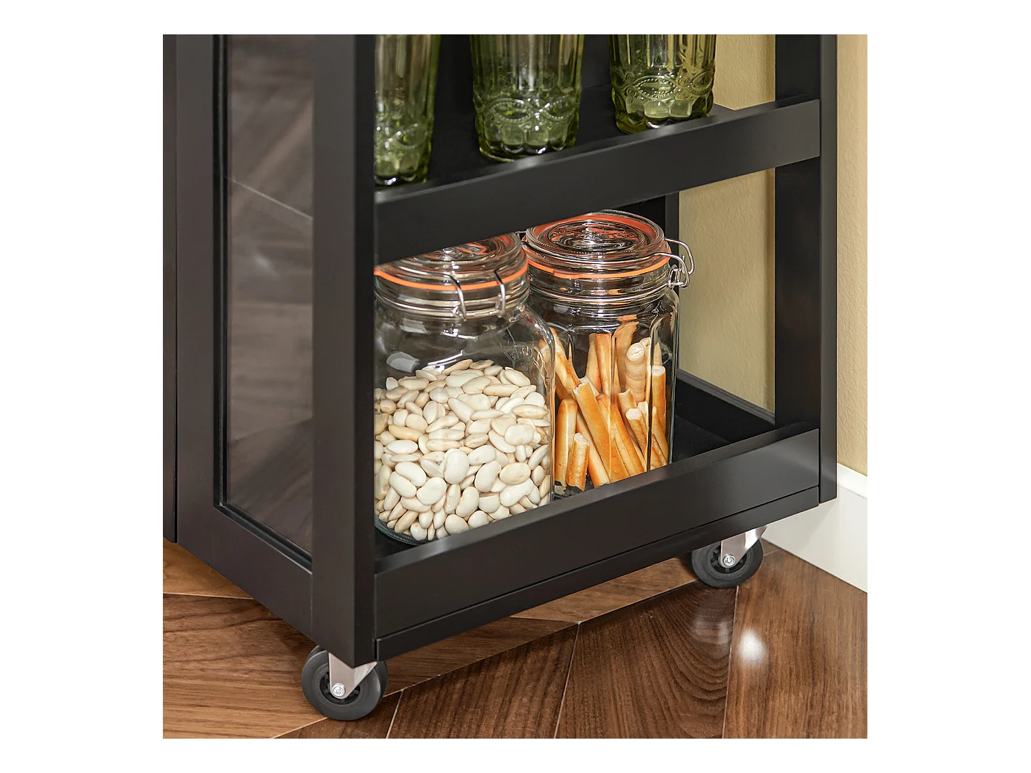 SoBuy FKW75-SCH Keukentrolley Serveerwagen Trolley Kast Servies met 1 deur en 3 planken