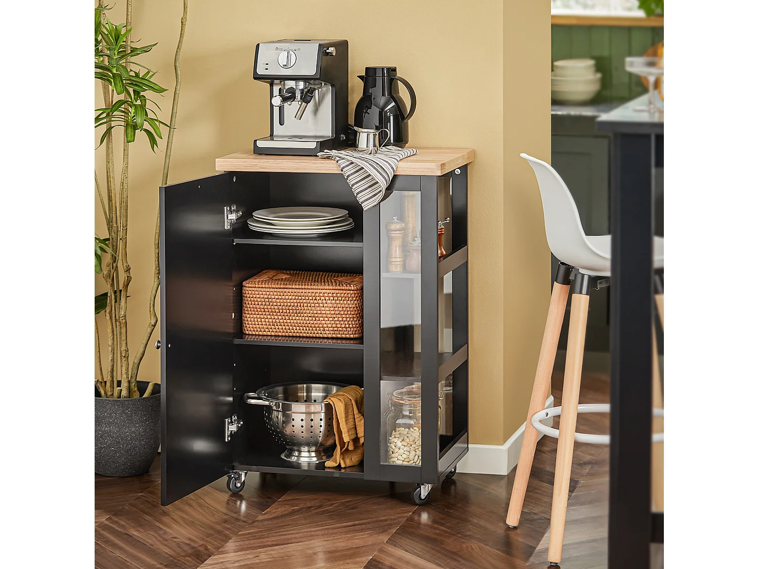 Chariot de Service Desserte de Cuisine à roulettes Table Roulante Meuble de Rangement, FKW75-SCH