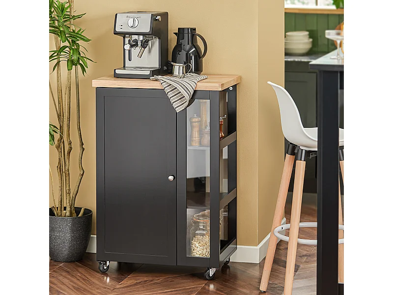 Carrito Auxiliar de Cocina con 3 Estantes 1 Puerta y 4 Ruedas Carrito de Servir Multiusos 60 x 40 x 90 cm Negro FKW75-SCH SoBuy ES