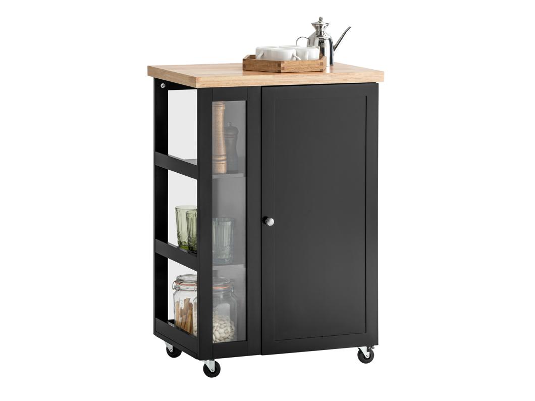 Carrello Cucina Credenza Bianca Con Armadio e portabottiglie Nero FKW75-SCH
