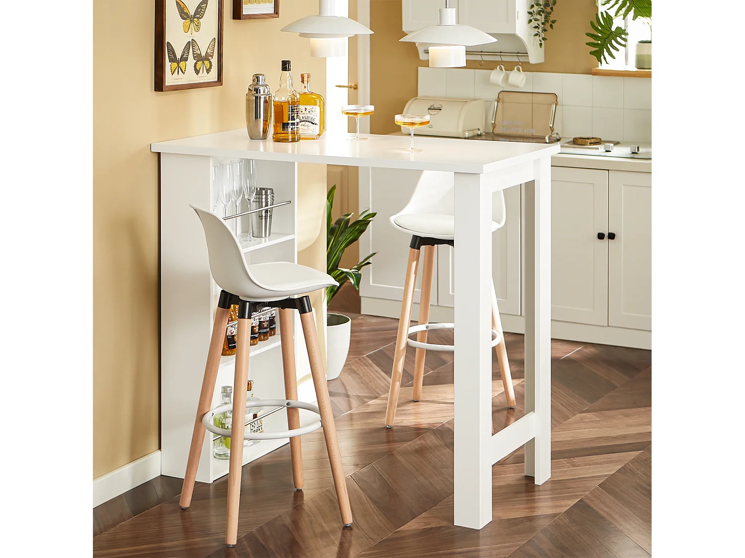 SoBuy FWT17-W Bar tafel Keukentafel Bartafel met 3 Vakken - Wit