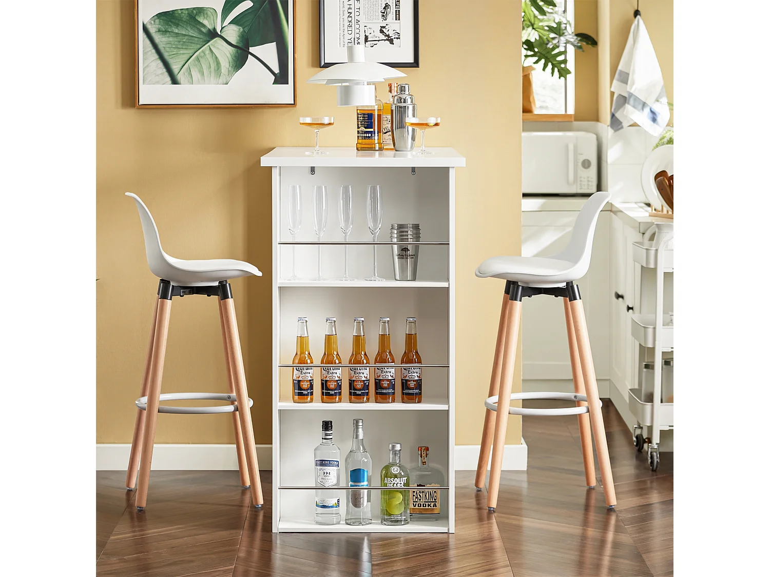 SoBuy FWT17-W Bar tafel Keukentafel Bartafel met 3 Vakken - Wit